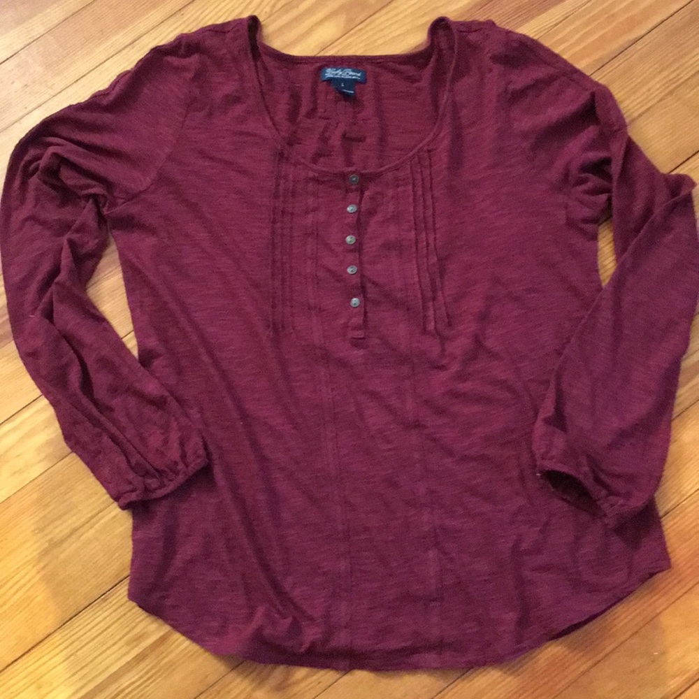Lucky Brand Burgundy Long-Sleeve Henley with Pintuck Detail